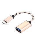 15cm Woven Style Metal Head USB-C / Type-C Male to USB 2.0 Female Data Cable(Gold)