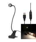 3W 360 Degree Rotation USB Metal Flexible Neck Warm White Light LED Light with Switch & Clip(Black)