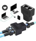 Crystal Network Straight Through Head-line Connector Terminal Female to Female Three Head RJ45 Interface Extension Device(Black)