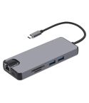 8 in 1 Type-C to HDMI + USB 3.0 + USB 3.0 + Type-C + LAN + VGA + TF/SD Card Reader Adapter(Grey)