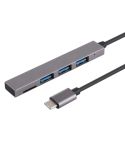 T-809B TF Card Reader + 3 x USB 3.0 Ports to USB-C / Type-C HUB Converter, Cable Length: 13cm (Grey)