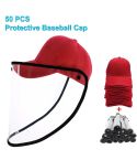 50 PCS Anti-Saliva Splash Anti-Spitting Anti-Fog Anti-Oil Protective Baseball Cap Mask Removable Face Shield(Red)