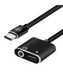 ENKAY Hat-prince HC-10 USB-C / Type-C + 3.5mm Jack to USB-C / Type-C Charge Audio Adapter Cable(Black)