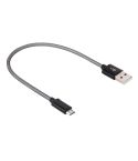 25cm Net Style Metal Head Micro USB to USB 2.0 Data / Charger Cable(Black)