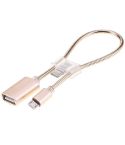 24cm 2A Micro USB to USB Aluminum Alloy Hose OTG Adapter Data Charging Cable with USB-C / Type-C Connector(Gold)