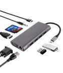11 in 1 VGA + LAN Port + 4 x USB 3.0 + SD / TF Card + HDMI + Audio Port + USB-C / Type-C Female to USB-C / Type-C HUB Adapter(Dark Gray)