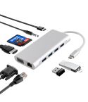 11 in 1 VGA + LAN Port + 4 x USB 3.0 + SD / TF Card + HDMI + Audio Port + USB-C / Type-C Female to USB-C / Type-C HUB Adapter (Silver)