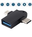 USB 3.0 Female to USB-C / Type-C Male + Micro USB Male Multi-function OTG Adapter with Sling Hole (Black)