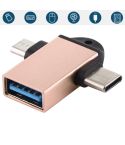 USB 3.0 Female to USB-C / Type-C Male + Micro USB Male Multi-function OTG Adapter with Sling Hole (Gold)