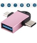 USB 3.0 Female to USB-C / Type-C Male + Micro USB Male Multi-function OTG Adapter with Sling Hole (Rose Gold)