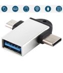 USB 3.0 Female to USB-C / Type-C Male + Micro USB Male Multi-function OTG Adapter with Sling Hole (Silver)