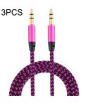 3 PCS K10 3.5mm Male to Male Nylon Braided Audio Cable, Length: 1m(Rose Red)