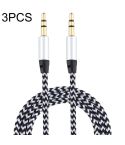 3 PCS K10 3.5mm Male to Male Nylon Braided Audio Cable, Length: 1m(Silver)