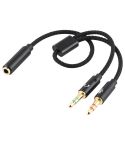 YH192 2 in 1 3.5mm Female to Microphone + Audio Male Braided Audio Cable, Length: 22cm (Black)