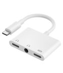 3 in 1 USB-C + 3.5mm + 3.5mm to USB-C Digital Charge Audio Adapter (White)