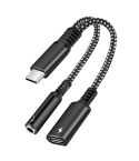 2 in 1 USB-C / Type-C Male to PD 60W USB-C / Type-C Charging + 3.5mm Audio Female Earphone Adapter (Black)