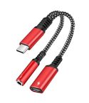 2 in 1 USB-C / Type-C Male to PD 60W USB-C / Type-C Charging + 3.5mm Audio Female Earphone Adapter (Red)