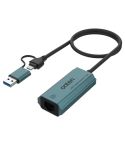 Onten UE101 2 in 1 USB3.0 Gigabit Network Card USB-C/Type-C to Network Port USB Hub(Blue)