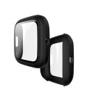 For Fitbit Versa 2 Fuel injection Frosted PC Shell + Tempered Glass Film(Black)