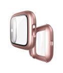 For Fitbit Versa 2 Fuel injection Frosted PC Shell + Tempered Glass Film(Rose Gold)