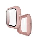 For Fitbit Versa 2 Fuel injection Frosted PC Shell + Tempered Glass Film(Pink)