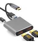 ZS-SG4T1HD2 4-in-1 Type-C to Dual HDMI + USB 3.0 Port + Type-C PD Charging Port Multi-functional HD Dock Adapter(Grey)