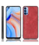 For Oppo Reno4 Shockproof Sewing Cow Pattern Skin PC + PU + TPU Case(Red)