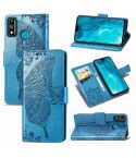 For Huawei Honor 9X Lite Butterfly Love Flower Embossed Horizontal Flip Leather Case with Bracket / Card Slot / Wallet / Lanyard(Blue)