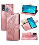 For Huawei Honor 9X Lite Butterfly Love Flower Embossed Horizontal Flip Leather Case with Bracket / Card Slot / Wallet / Lanyard(Rose Gold)
