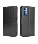For OPPO Reno4 4G Retro Crazy Horse Texture Horizontal Flip Leather Case , with Holder & Card Slots & Photo Frame(Black)