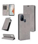 For OnePlus Nord N100 Retro-skin Business Magnetic Suction Leather Case with Holder & Card Slots & Wallet(Grey)