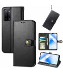 For OPPO A55 5G Solid Color Leather Buckle Phone Case with Lanyard & Photo Frame & Card Slot & Wallet & Stand Function(Black)
