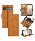 For Google Pixel 6 Pro Dual-side Magnetic Buckle Horizontal Flip Leather Case with Holder & Card Slots & Wallet(Yellow)