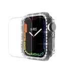 ENKAY Hat-Prince Electroplate PC Diamond Watch Case + Full Coverage Curved PET Screen Protector Film For Apple Watch Series 8 / 7 45mm(Transparent)