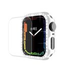 ENKAY Hat-Prince Electroplate PC Diamond Watch Case + Full Coverage Curved PET Screen Protector Film For Apple Watch Series 8 / 7 45mm(Silver)