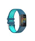 For Fitbit Charge 5 Double Color Metal Buckle Hole Silicone Watch Band(Blue Green)