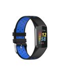 For Fitbit Charge 5 Double Color Metal Buckle Hole Silicone Watch Band(Black Blue)
