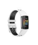 For Fitbit Charge 5 Double Color Metal Buckle Hole Silicone Watch Band(White Black)