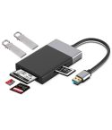 6-in-1 USB 3.0 to USB3.0 x 2+CF Card+TF Card+SD Card+XQD Card HUB Adapter