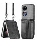 For Huawei  P50 Pocket Diagonal Embossed Card Folding Phone Case(Black)