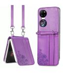For Huawei  P50 Pocket Diagonal Embossed Card Folding Phone Case(Purple)