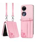 For Huawei  P50 Pocket Diagonal Embossed Card Folding Phone Case(Pink)