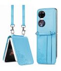 For Huawei  P50 Pocket Diagonal Embossed Card Folding Phone Case(Blue)