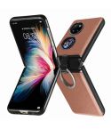 For Huawei P50 Pocket Litchi Pattern Ring Buckle Folding Phone Case(Brown)