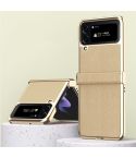 For Samsung Galaxy Z Flip4 Litchi Texture Leather Metal Frame Hinge Phone Case(Gold)