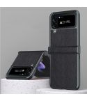 For Samsung Galaxy Z Flip4 Litchi Texture Leather Metal Frame Hinge Phone Case(Black)