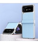 For Samsung Galaxy Z Flip4 Litchi Texture Leather Metal Frame Hinge Phone Case(Blue)