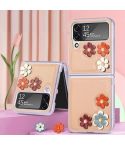 For Samsung Galaxy Z Flip4 3D Flower PC Leather Folding Leather Phone Case(Yellow)