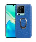 For vivo S15 Pro Ring Holder Honeycomb PU Phone Case(Navy Blue)