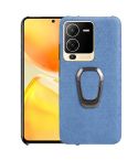 For vivo S15 Ring Holder Honeycomb PU Phone Case(Wathet)